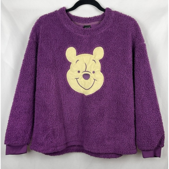 Disney Pooh Purple Faux Fur Plush Sherpa Sweater Adult M Oversized Cozy Lounge - Picture 1 of 10